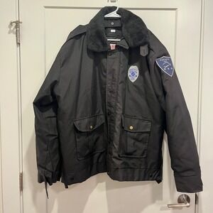 National Patrol Security Officer Jacket Black Waterproof Faux Fur Collar XL